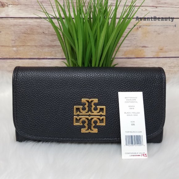 Tory Burch Britten Duo Envelope Black Wallet New - Picture 10 of 11